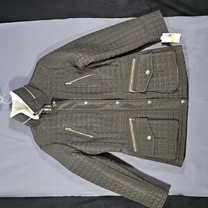 MICHAEL Michael Kors Green Utility Jacket Structured Collar